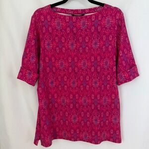 Lauren Ralph Lauren Pink Geo Boat Neck Elbow Sleeve Top 1X NWT Preppy Old Money